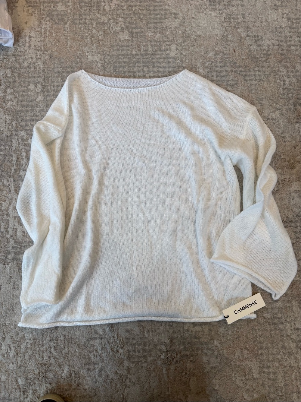 Commense White Scoop Neck Knit Sweater